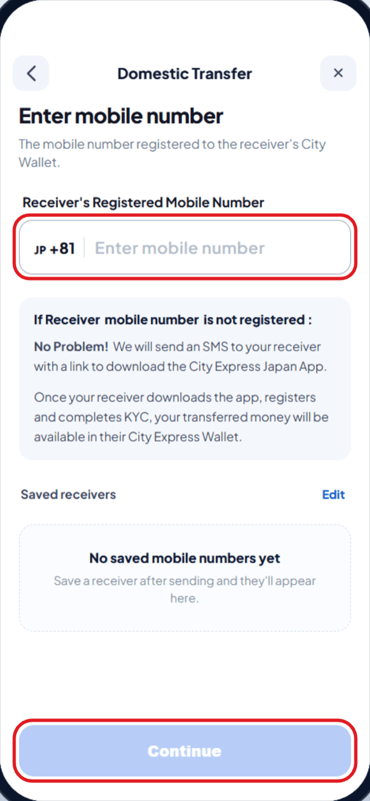 Enter the mobile number